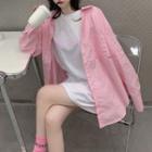Elbow-sleeve Lettering Print T-shirt / Long-sleeve Plain Shirt