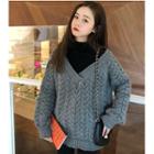 Mock Neck Mock Two-piece Cable Knit Sweater