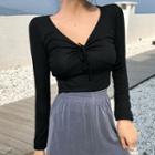 Bow Accent V-neck Long-sleeve Top
