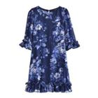 Bell-sleeve Flower Mini A-line Dress