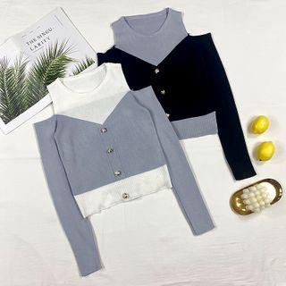 Mock Two-piece Cold Shoulder Cardigan