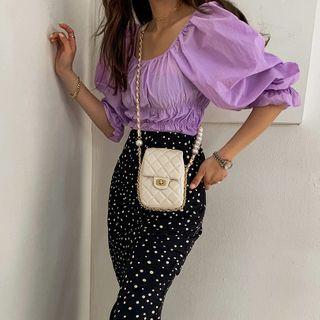 Faux-pearl Trim Quilted Mini Cross Bag