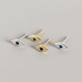 925 Sterling Silver Rhinestone Eye Stud Earrings