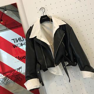 Zip-detail Faux-leather Cropped Jacket