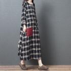 Long-sleeve Plaid Hooded Midi Dress