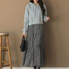 Leopard-panel Tiered Long Hoodie Dress