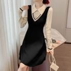Mock Two-piece Long-sleeve Knit Mini A-line Dress