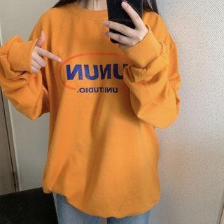 Lettering Sweatshirt Fleece Lining - Tangerine - One Size