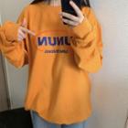 Lettering Sweatshirt Fleece Lining - Tangerine - One Size
