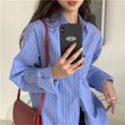 Long-sleeve Striped Loose-fit Shirt Shirt - Blue - One Size