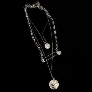 Alloy Coin & Safety Pin Layered Necklace As Shown In Figure - One Size