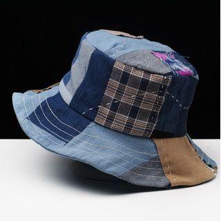Denim Patchwork Bucket Hat Blue - One Size