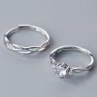 Set Of 2: Rhinestone Layered Sterling Silver Open Ring (various Designs) Set Of 2 Pcs - Silver - One Size
