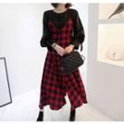 Spaghetti-strap Dip-back Checked Maxi Dress