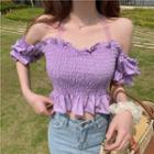 Cold-shoulder Ruffle Trim Cropped Blouse