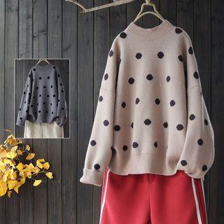 Mock-neck Dotted Sweater Light Khaki - One Size