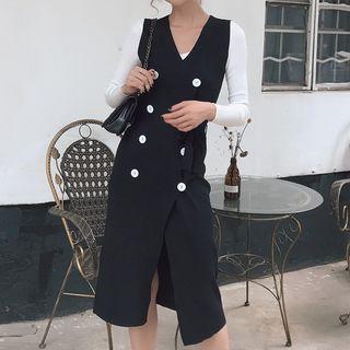 Double Breasted Long Knit Vest