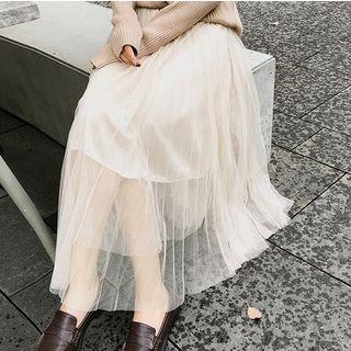 Midi Mesh-overlay A-line Skirt