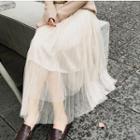 Midi Mesh-overlay A-line Skirt