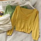 Deep V-neck Ruched Knit Top In 6 Colors