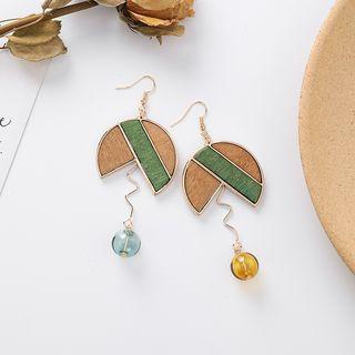 Wooden Panel Glass Bead Dangle Earring As Shown In Figure - One Size