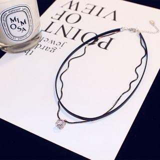 Caged Rhinestone Pendant Layered Necklace Black - One Size