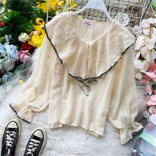 Ruffle V-neck Furry Blouse