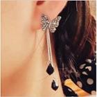 Butterfly Rhinestone Alloy Fringed Earring 1 Pair - Black - One Size