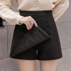 High-waist Plain Single-breasted Woolen Skirt With Inset Shorts