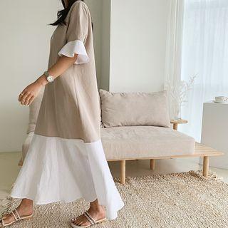 Ruffled Linen Blend Long Dress