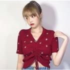 Short-sleeve Drawstring Star Print Top