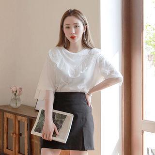 Overlay-tulle Frilled T-shirt