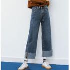 Cuffed Washed Wide-leg Jeans