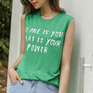 Sleeveless Letter Linen Blend T-shirt
