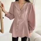 Plus Size Open-placket Peplum Blouse