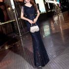 Sequined Sleeveless Sheath Evening Gown