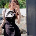 Short-sleeve Mock Two Piece Neck Tie Dress