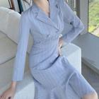 Pinstriped Long-sleeve Sheath Dress