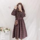 Plaid Long-sleeve Collared Dress As Shown In Figure - One Size