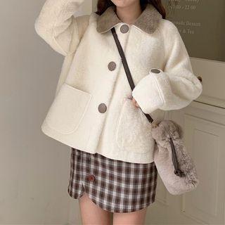 Furry Collared Button-up Jacket