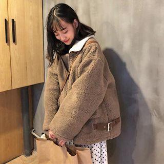 Color-block Fleece Loose-fit Coat