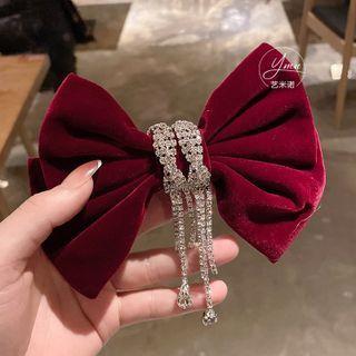 Bow Rhinestone Hair Clip Wine Red - One Size