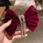 Bow Rhinestone Hair Clip Wine Red - One Size