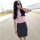 Set: Short-sleeve T-shirt + Dotted Fitted Skirt