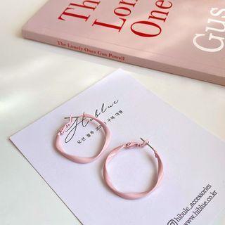 Twisted Alloy Hoop Earring 1 Pair - S925 Silver Needle Earring - Pink - One Size