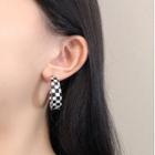 Check Acrylic Open Hoop Earring 1 Pair - Check - Black & White - One Size