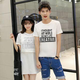 Lettering T-shirt / Set: Top + Sleeveless Dress