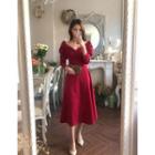 Puff-sleeve Wrapped Long Flare Dress