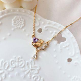 Rhinestone Alloy Cat Pendant Necklace As Shown In Figure - One Size