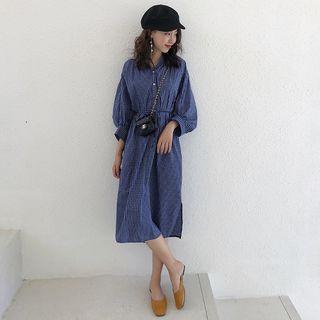 3/4-sleeve Plaid Shirt Dress